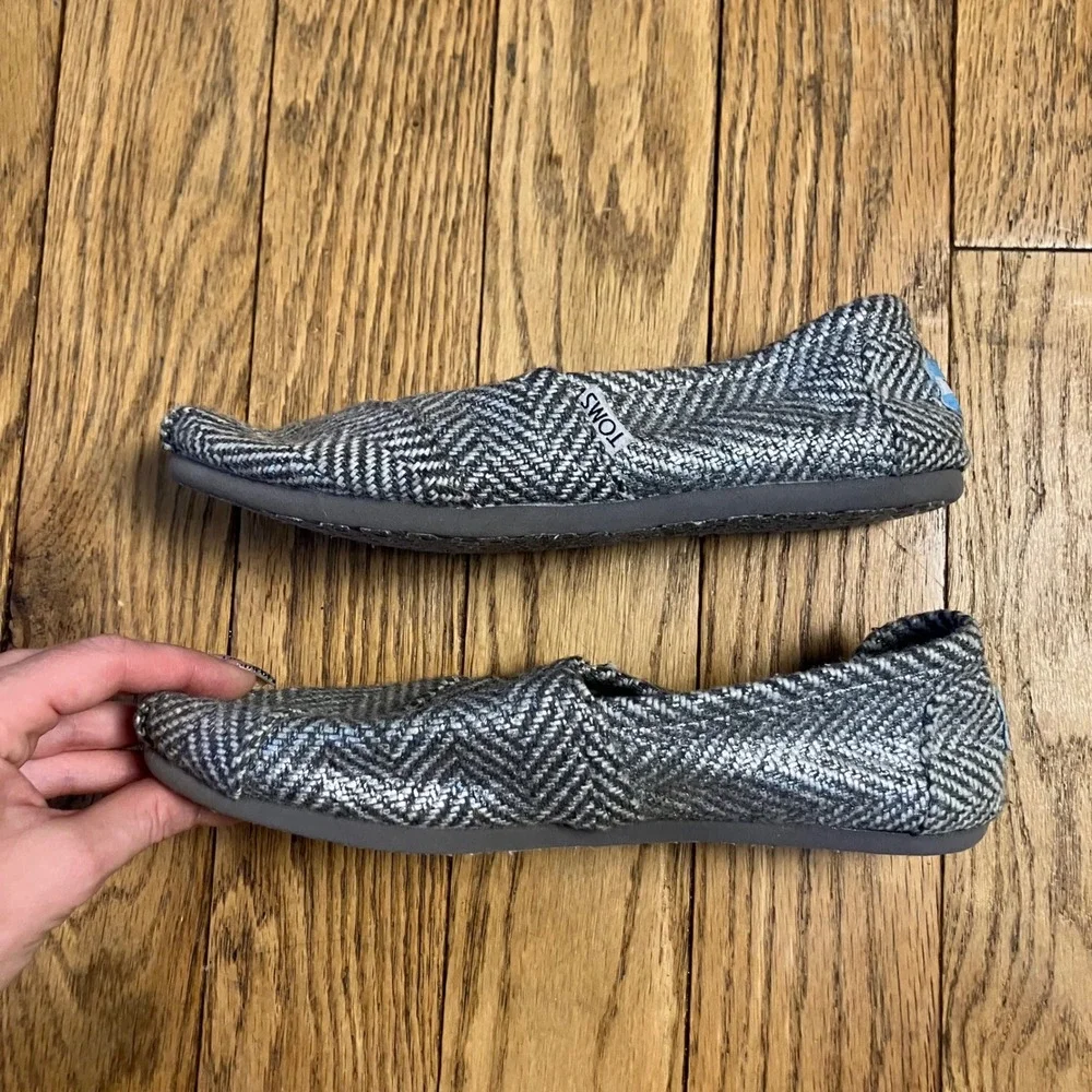 TOMS Classic Alpargata Silver Metallic Herringbone Slip On Shoes Womens 8